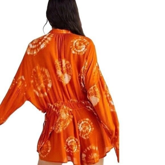 Free People Marla Printed Shortall Orange Romper Women’s Size Small New - Picture 14 of 15